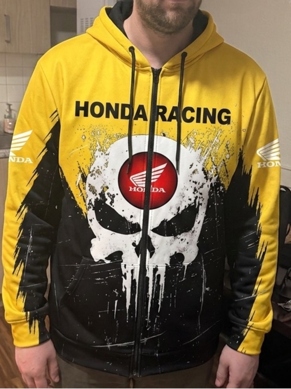 Honda Racing Men's Yellow & Black Graphic Zip Hoodie